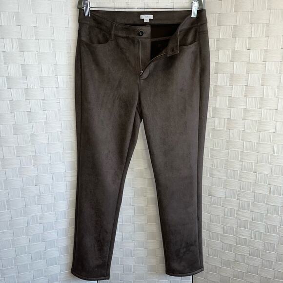 J Jill Womens Faux Suede Pants Size 10 Mocha Brown Beach Boho Contemporary Soft - Picture 2 of 15